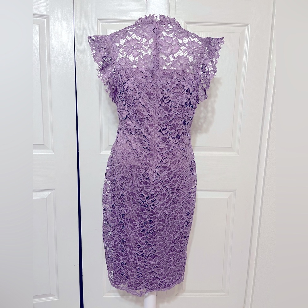 Enfocus Studio lace floral dress with stand-up collar, zipper in black. Midi, M - Picture 3 of 11